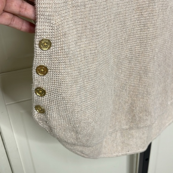 Michael Kors Womens Sweater Dress Sz L Tan Long Sleeve Hi Low Hem Button Detail - Picture 5 of 9